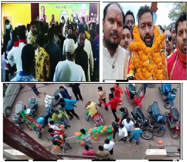 प्रदेश भाजयुमों अध्यक्ष अमित साहू के देर से दुर्ग आने पर हुआ जमकर हंगामा आक्रोशित कार्यकर्ताओं ने ही उनके लिए बनाये स्वागत द्वार सहित किये गये सजावट को तोड़़ा