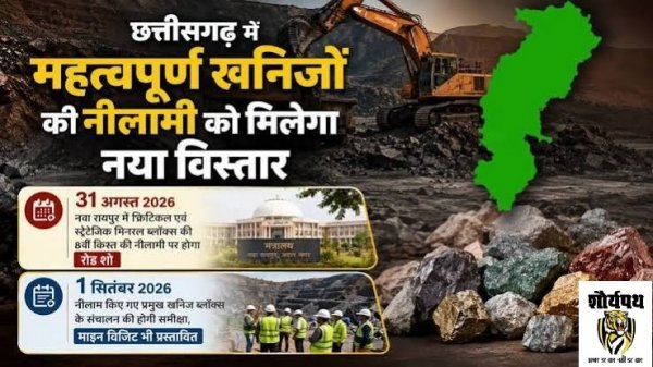छत्तीसगढ़ में महत्वपूर्ण खनिजों की नीलामी को मिलेगा नया विस्तार :31 अगस्त को नवा रायपुर में क्रिटिकल एवं स्ट्रेटेजिक मिनरल ब्लॉक्स की 8वीं किश्त की नीलामी पर होगा रोड शो