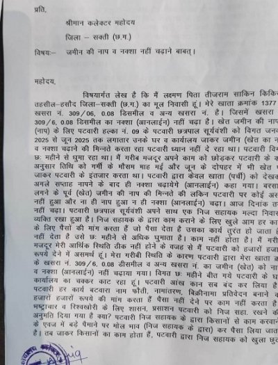 किकिरदा में 6 महीने से नक्शा ऑनलाइन नहीं, पटवारी पर किसानों से अवैध वसूली का आरोप, कलेक्टर से की गई शिकायत