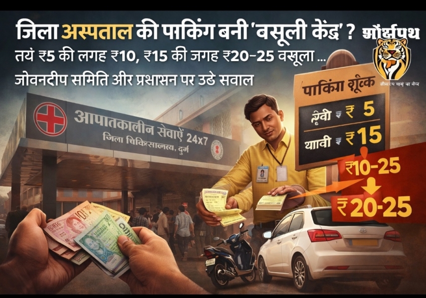 जिला अस्पताल की पार्किंग बनी ‘वसूली केंद्र’ ? तय ₹5 की जगह ₹10, ₹15 की जगह ₹20–25 वसूली… जीवनदीप समिति और प्रशासन पर उठे सवाल