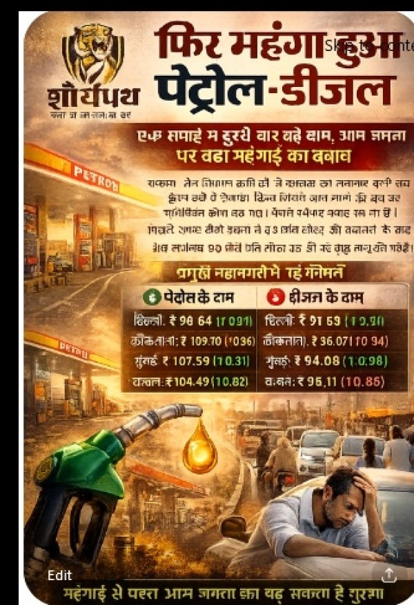 फिर महंगा हुआ पेट्रोल-डीजल,एक सप्ताह में दूसरी बार बढ़े दाम, आम जनता पर बढ़ा महंगाई का दबाव