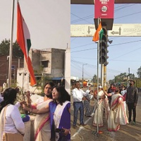 बौद्ध कल्याण समिति राजनांदगांव एवं प्रबुद्ध युवा मंच तुलसीपुर के द्वारा डॉ. आम्बेडकर चौक में फहराया गया तिरंगा