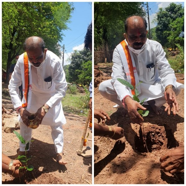 बस्तर आदिवासी विकास प्राधिकरण अध्यक्ष एवं विधायक बस्तर लखेश्वर बघेल ने किया पौधा  रोपण ग्राम मेटवाडा, भोरपदर में लगाए आम के पौधे