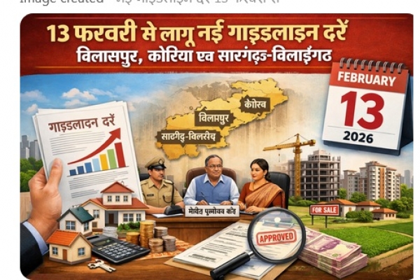 13 फरवरी से लागू होंगी बिलासपुर, कोरिया एवं सारंगढ़-बिलाईगढ़ की संशोधित गाइडलाइन दरें