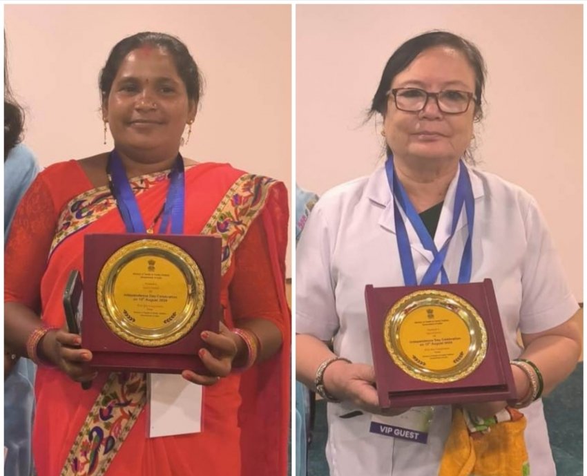 ए.एन.एम. श्रीमती निग्मा लांबा व कुनकुरी की मितानिन श्रीमती अमीषा बाई 