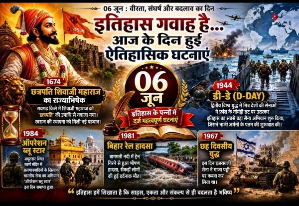06 जून : इतिहास के पन्नों में दर्ज वीरता, संघर्ष और बदलाव का दिन