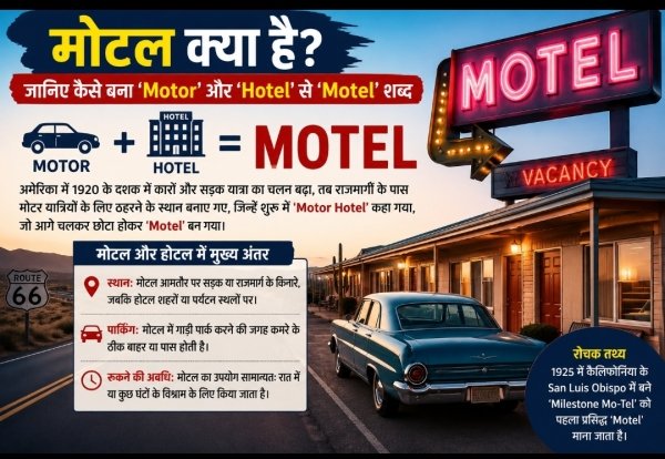 मोटल क्या है? जानिए कैसे बना &lsquo;Motor&rsquo; और &lsquo;Hotel&rsquo; से &lsquo;Motel&rsquo; शब्द
