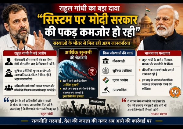 राहुल गांधी का बड़ा दावा: "सरकारी तंत्र पर मोदी सरकार की पकड़ कमजोर हो रही", भाजपा ने बताया निराधार