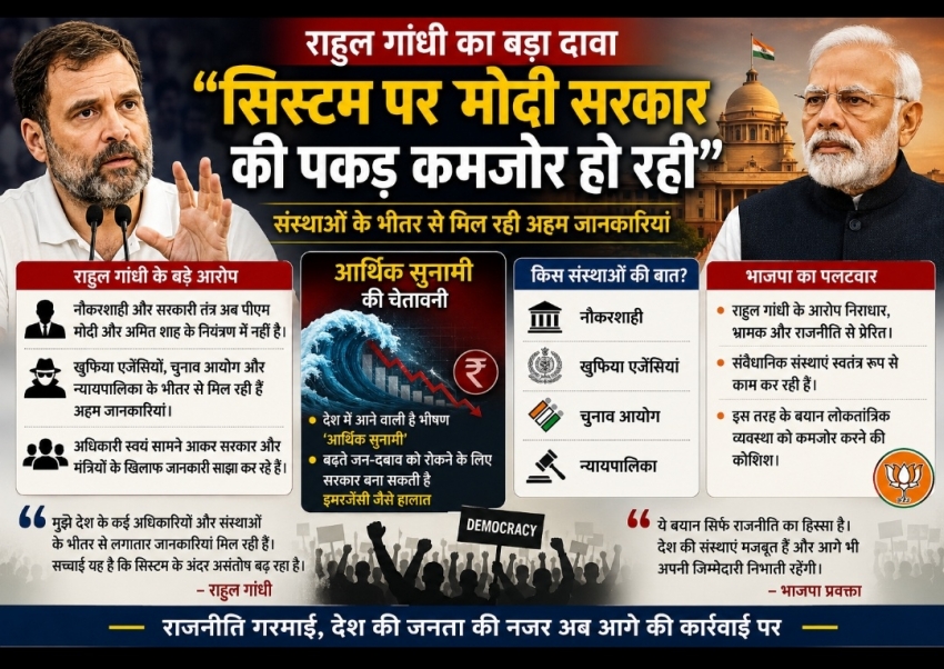 राहुल गांधी का बड़ा दावा: "सरकारी तंत्र पर मोदी सरकार की पकड़ कमजोर हो रही", भाजपा ने बताया निराधार
