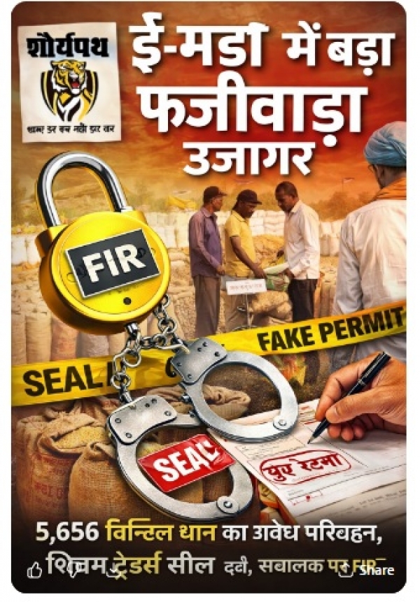 ई-मंडी में बड़ा फर्जीवाड़ा उजागर : 5,656 क्विंटल धान का अवैध परिवहन, शिवम ट्रेडर्स सील