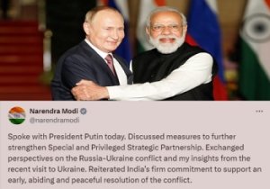 प्रधानमंत्री नरेंद्र मोदी ने रूस के राष्ट्रपति पुतिन से रूस-यूक्रेन संघर्ष पर बातचीत की